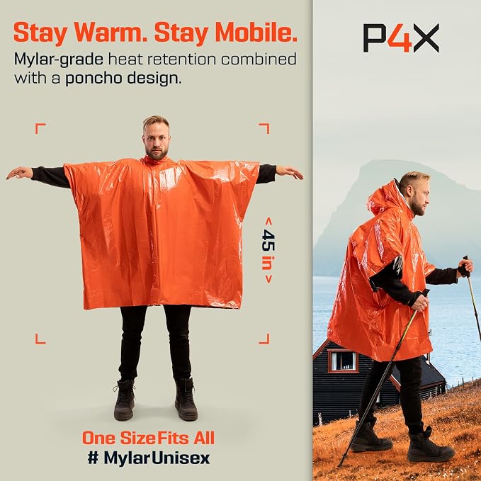 PREPARED4X Emergency Mylar Poncho – Survival Rain Poncho - Image 2