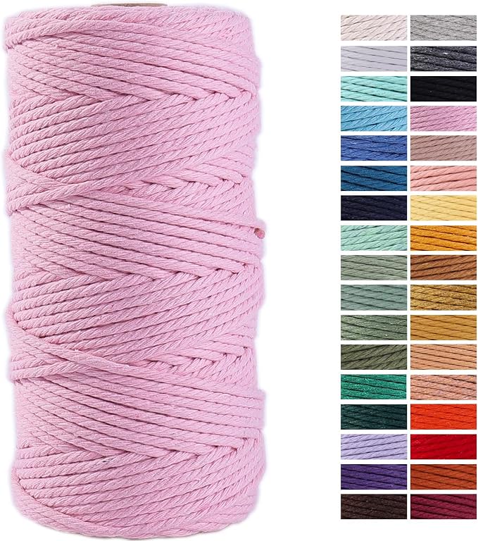 Light Pink Macrame Cord 3mm x 109Yards, Colored Cotton Rope Craft Cord Colorful by AestheticDesignforYou