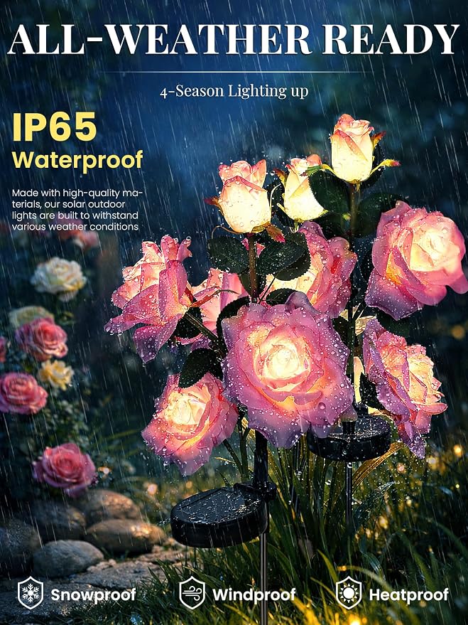GIGALUMI Solar Lights Outdoor for Garden Decor, 3 Pack Solar Flower Lights - Image 3