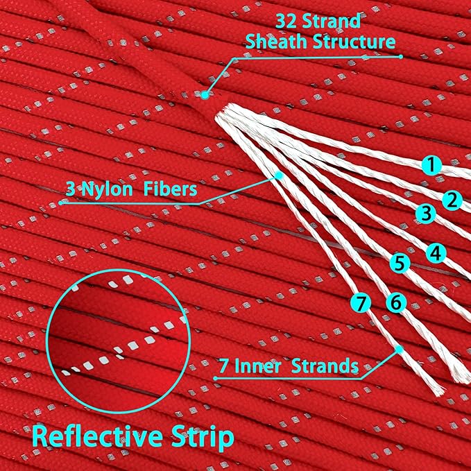 VVAAGG Reflective Paracord Rope 100FT, 7 Strand Nylon para Cord Lanyard Utility - Image 2