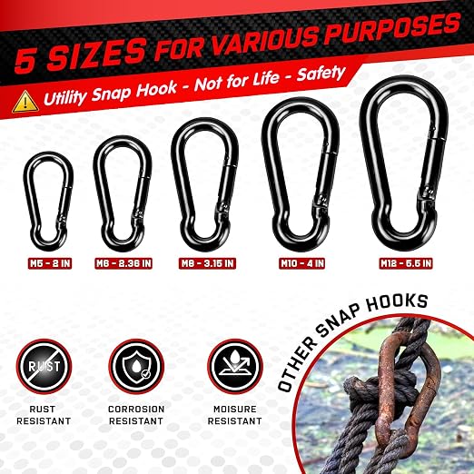 PAMAZY 8Pcs 2.36In Spring Snap Hooks, Carabiner Clip, Heavy Duty Rope Connector - Image 6
