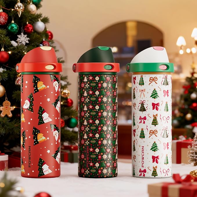 POWCAN 24 oz Christmas Stainless Steel Water Bottle: 2-in-1 Push-Button Spout & - Image 7