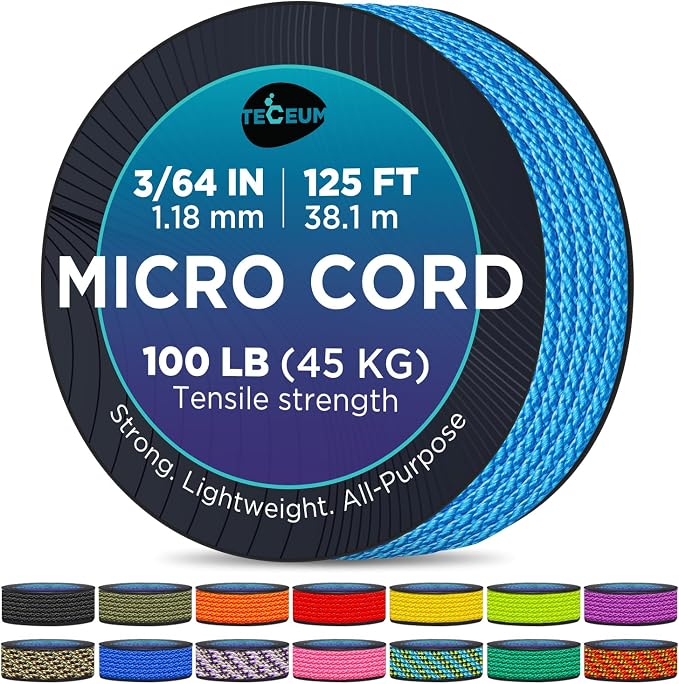 TECEUM Micro Paracord – 1.18 mm X 125 ft – Micro Utility Cord – Thin Braided by TECEUM