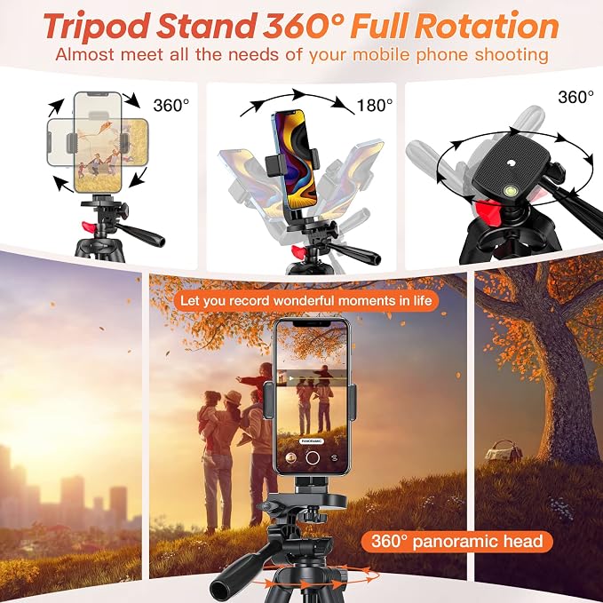 65" Phone Tripod Stand, Tripod for iPhone & Camera - Image 6