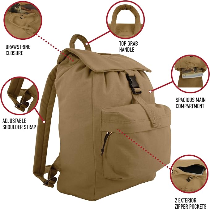 Rothco Canvas Daypack – Heavy-Duty Cotton Canvas Backpack - Image 3