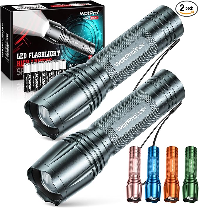 WdtPro LED Flashlight High Lumens SR2000 Pro, 2 Pack Brighter Tactical by WdtPro