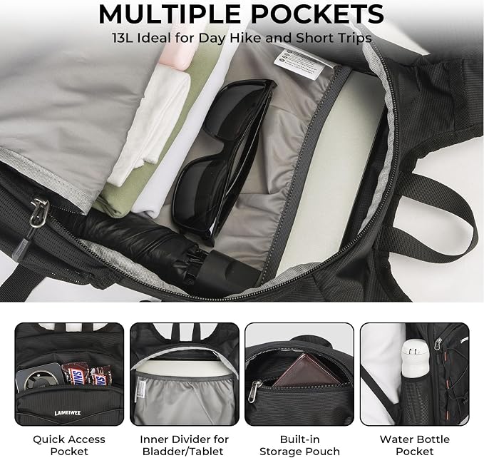 13L Small Hiking Backpack for Women Men, Lightweight Foldable Day pack - Image 4