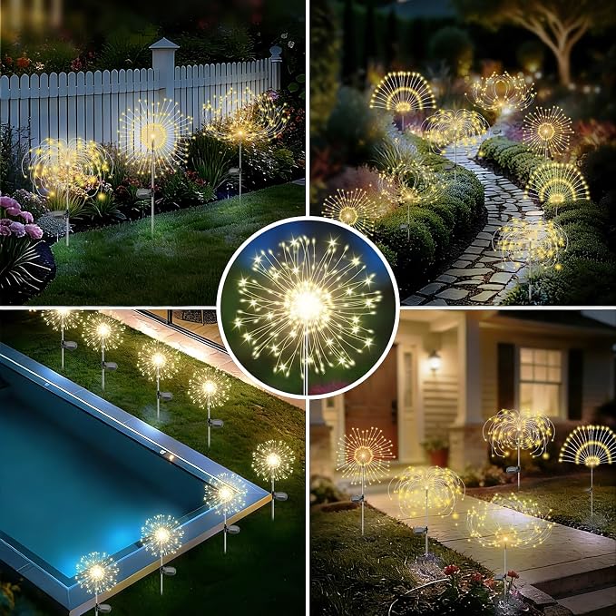 Solar Garden Lights Outdoor, 4 Pack 120 LED Twinkling Firework Lights Decorative - Image 5