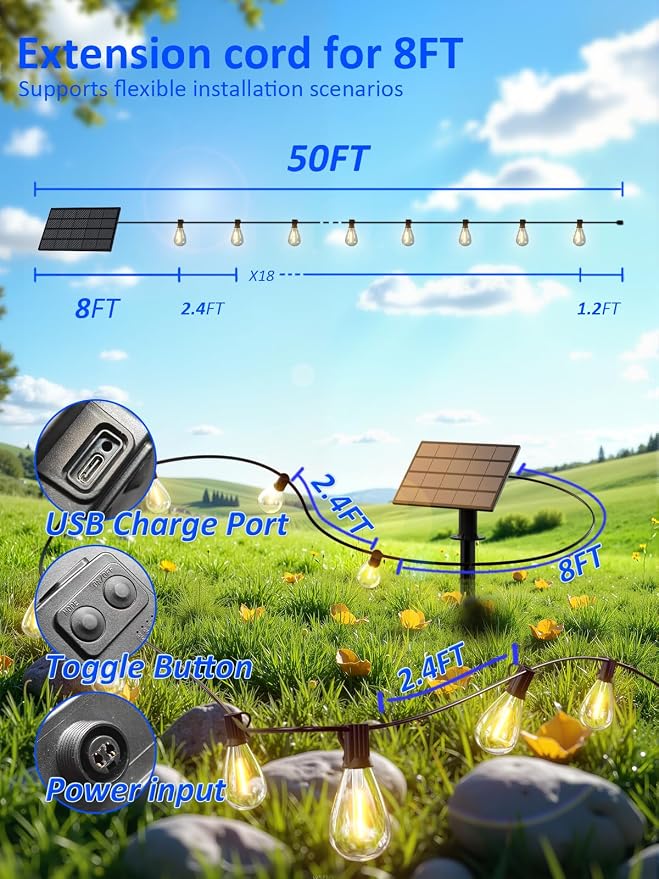 luckystyle 50FT Solar String Lights Outdoor Waterproof - Image 6