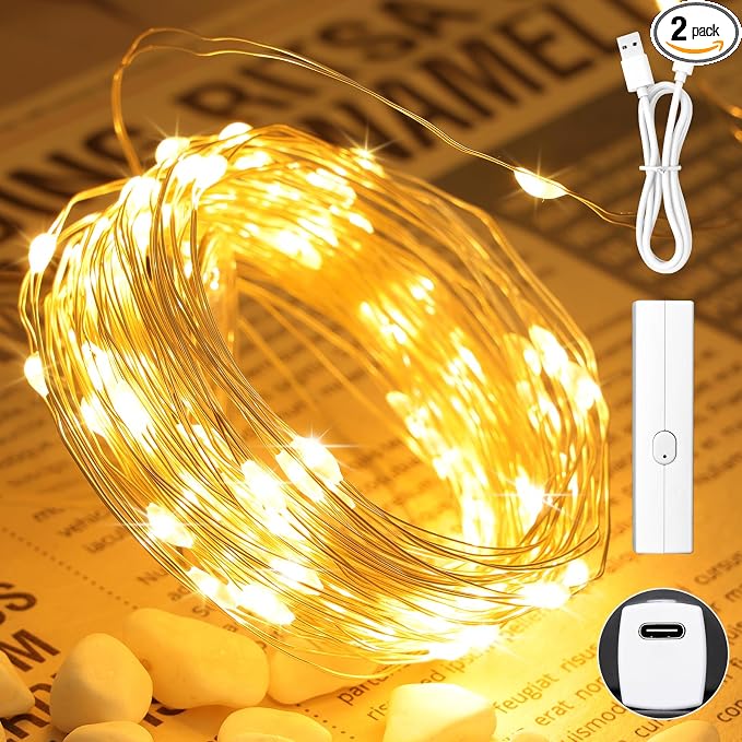 Lakumu 66FT Fairy Twinkle Lights Battery Operated, 100 LEDs Rechargeable by Lakumu