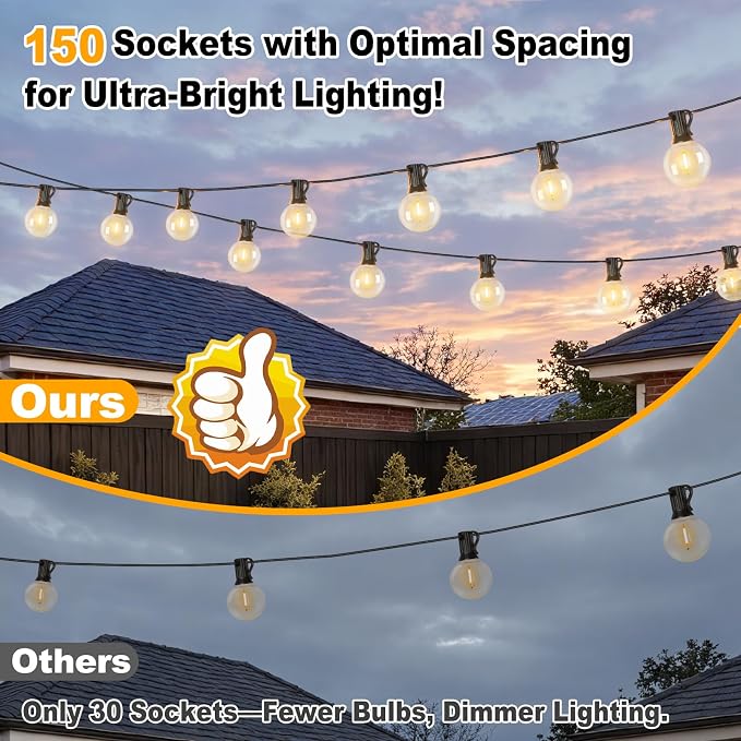 Bosceos 300ft Outdoor G40 LED Globe String Lights Dimmable Waterproof - Image 4