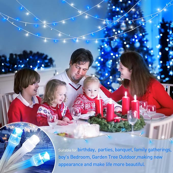 JMEXSUSS Blue and White String Lights Outdoor Indoor, 200 LED Christmas String - Image 5