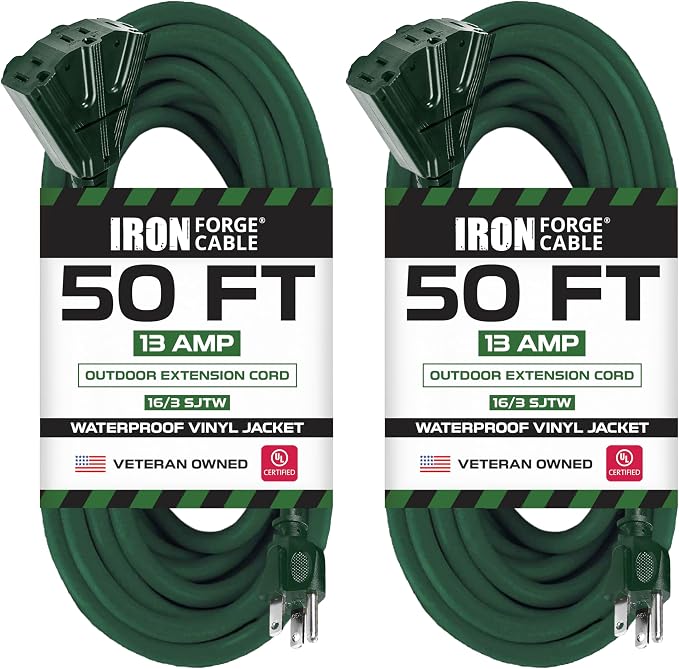 Iron Forge Cable 2 Pack 50ft Green Outdoor Extension Cord by IronForgeCable