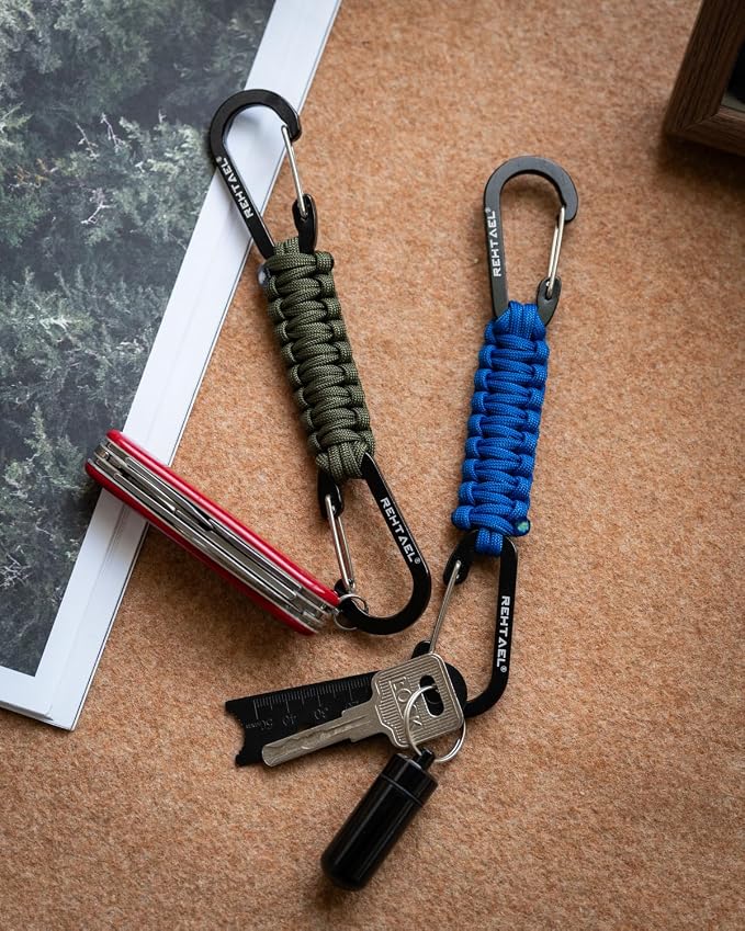 Paracord Braided Carabiner Keychain Lanyard Strap, Hanger Stroller Hook w/2 - Image 4
