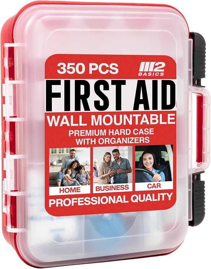 M2 BASICS Professional 350 Piece First Aid Kit, Wall Mountable Dual Layer Hard - Image 9