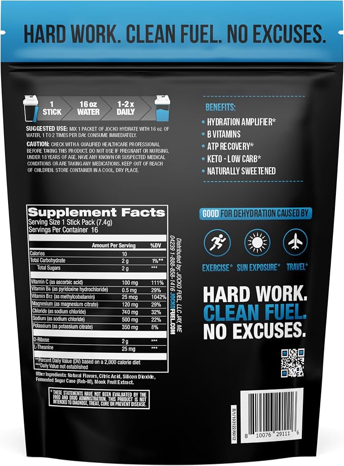 Jocko Fuel Hydrate Electrolytes Powder Packets Low Sugar - Image 2