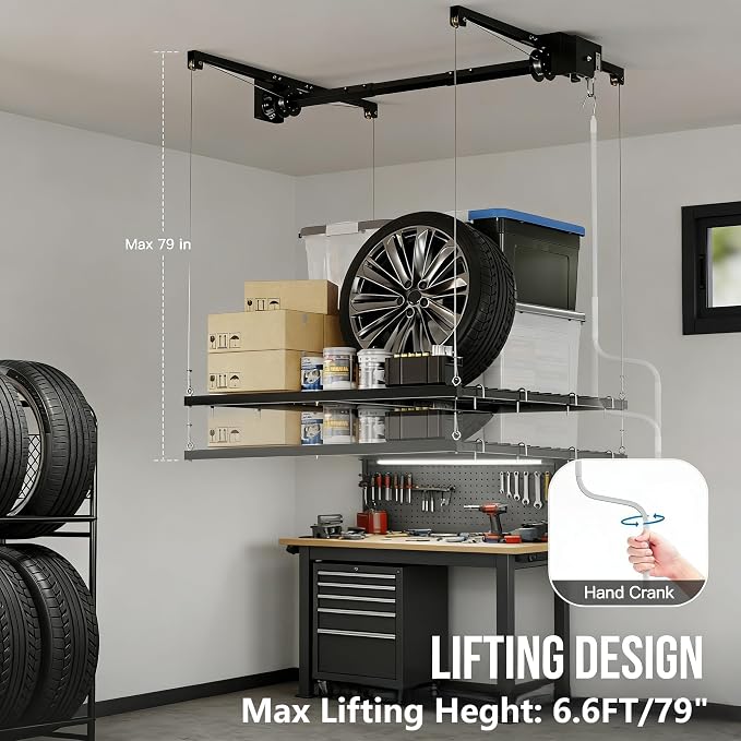 4x4 FT Overhead Garage Lifting Storage Rack, 350 lbs Capacity & 79" Lifting - Image 4