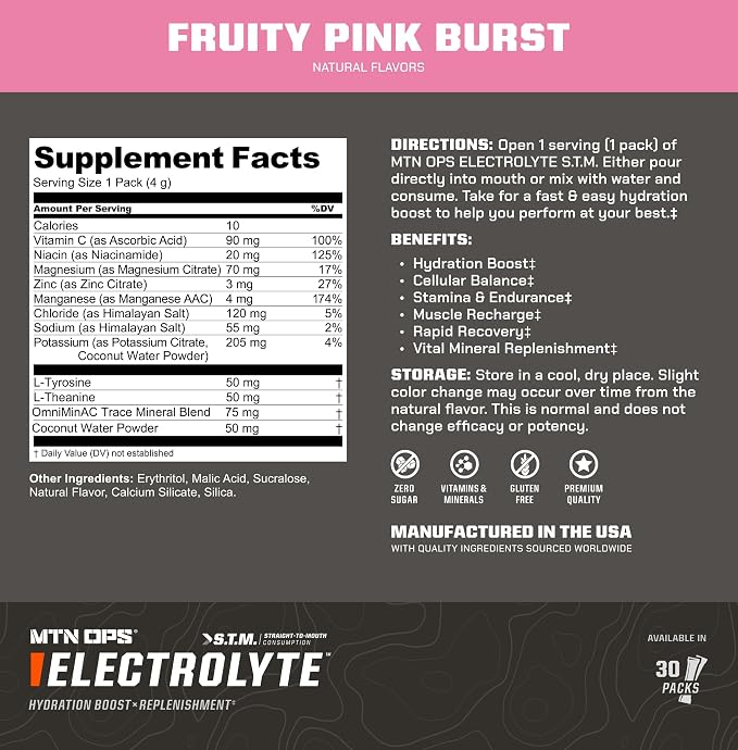 MTN OPS Electrolytes Powder Packets, Sugar Free Hydration Packets, Gluten-Free - Image 6