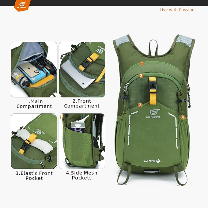 SKYSPER Small Hiking Backpack - 15L Travel Daypack Lightweight Bag Water - Image 3