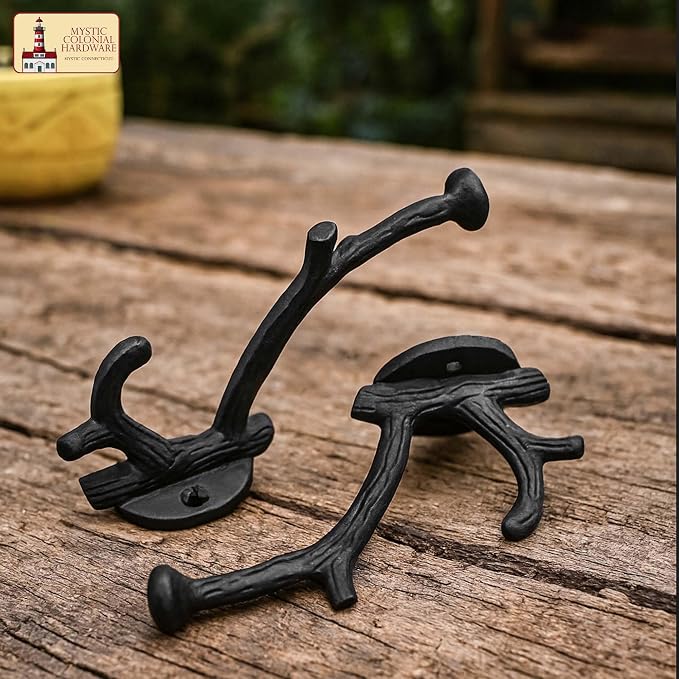 Mystic Colonial Rustic Cast Iron Wall Hooks, Heavy Duty Retro Utility Hooks - Image 6