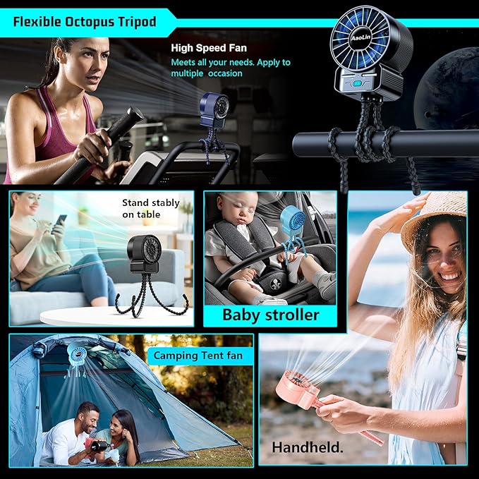 2 Pack Multifunctional Portable Stroller Fan 4 Speed 6600rpm High Speed Usb - Image 6