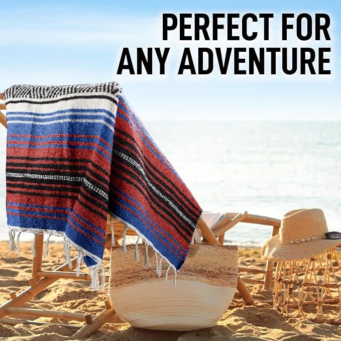 Hydration Nation Authentic Large Handwoven Mexican Striped Throw Blanket - Image 5