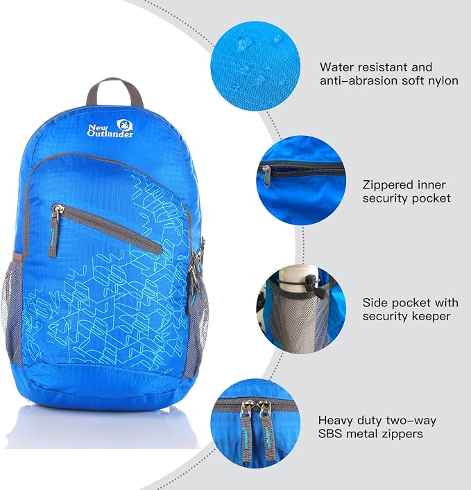 Outlander Packable Handy Lightweight Travel Hiking Backpack Daypack-Light Blue - Image 3