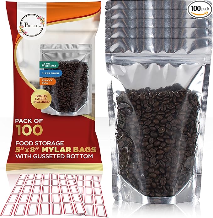 BELLE KR® 5x8 Mylar Bags with Window Stand Up by BELLEKR