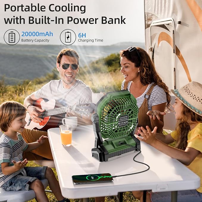 Camping Fan Rechargeable, 20000mAh Battery Powered Portable Fan - Image 6
