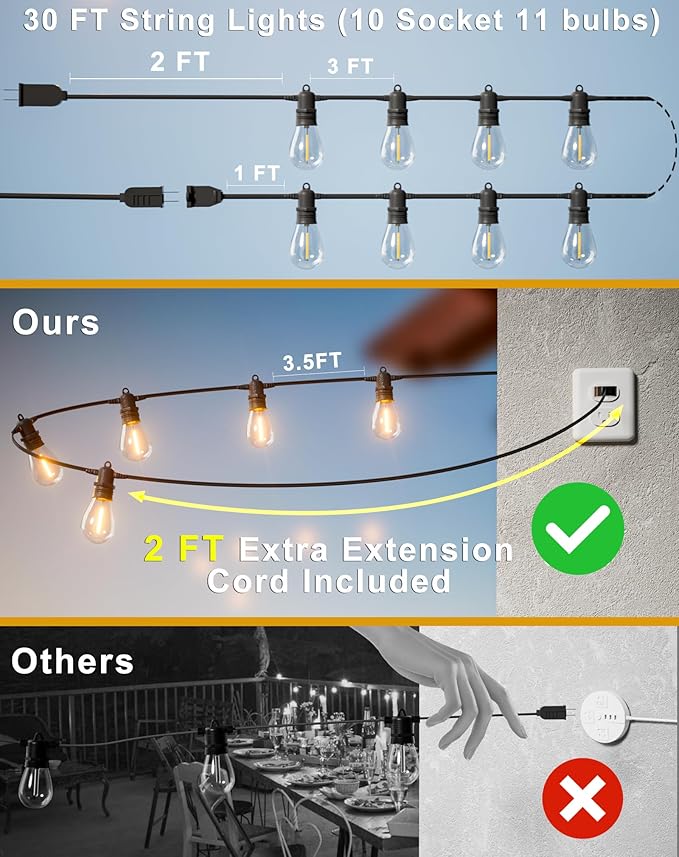30FT LED Outdoor String Lights - Image 2