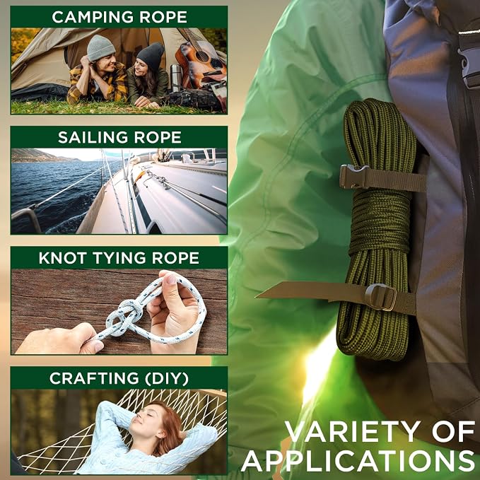 TECEUM Rope – 90 Feet x 1/4 Inch – Army Green – Strong All-Purpose Utility Rope - Image 5
