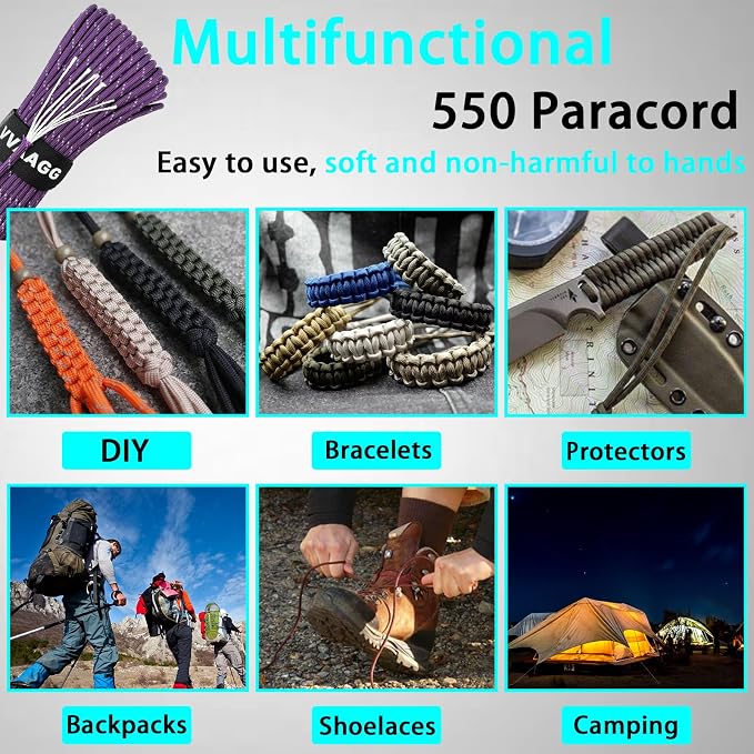 VVAAGG Reflective Paracord Rope 100FT, 7 Strand Nylon para Cord Lanyard Utility - Image 7