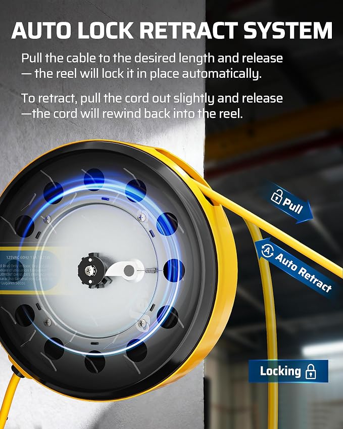 DEWENWILS 30FT Retractable Extension Cord Reel, Ceiling/Wall Mount 14/3 SJTW - Image 5