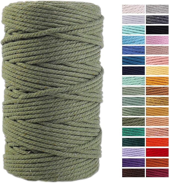 Olive Green Macrame Cord 4mm x 109Yards, Colored Cotton Rope Craft Cord by AestheticDesignforYou