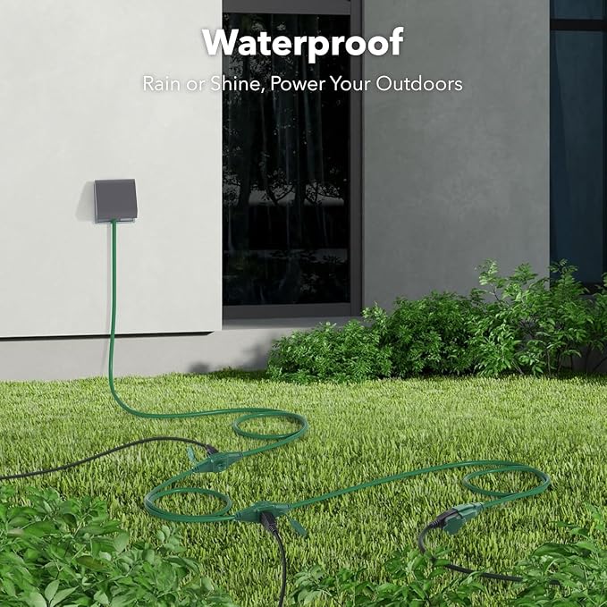 BN-LINK 25 ft Outdoor Extension Cord w/3 Inline Outlets 16/3 Gauge, SJTW Green - Image 3