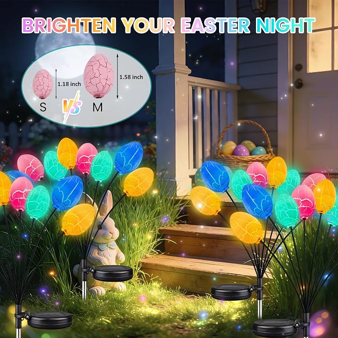 4 Pack 32 Led Solar Easter Egg Lights, Colorful Garden Swaying Firefly Lights - Image 4