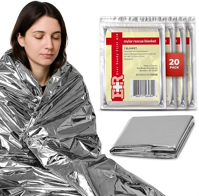 Ever Ready First Aid Mylar Rescue Blanket, Large Silver Thermal Sheet by EverReadyFirstAid