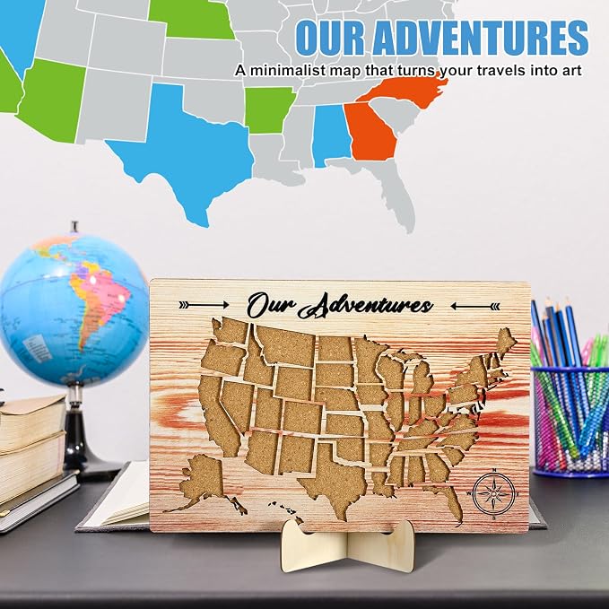 Cork Board USA Travel Map with Push 100 Pin and Wooden Storage Box 12" x 8" - Image 5
