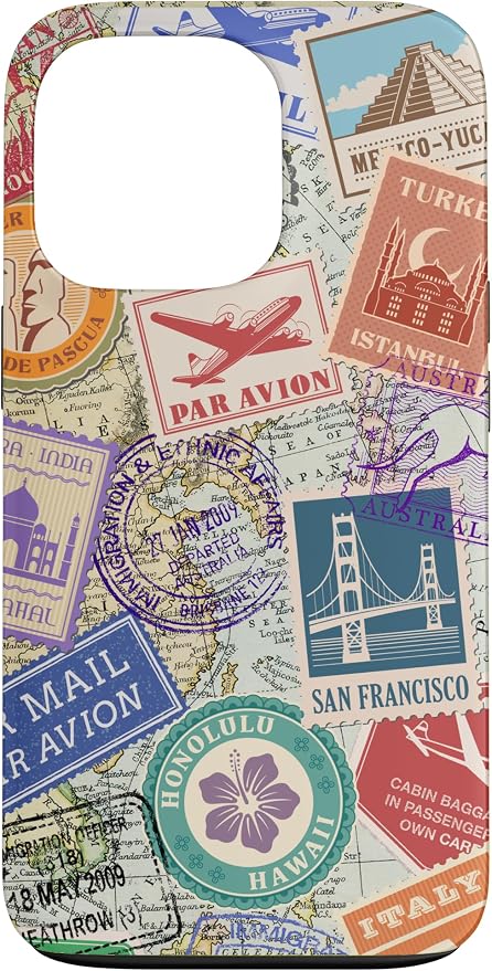 World Map Travel Passport Stamps Postage Stamp Case by Unknown
