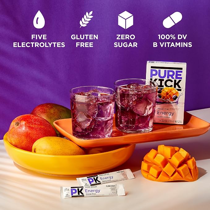 Pure Kick Energy Singles To Go Drink Mix, Mango Acai, Includes 12 Boxes - Image 4