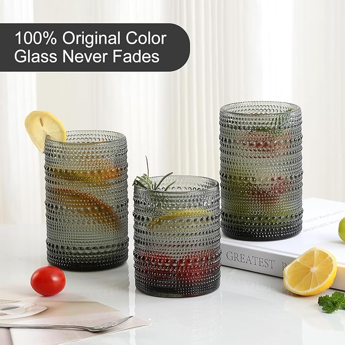 ZMOWIPDL Vintage Glassware Drinking Glasses Set of 12, Embossed Water Tumbler - Image 3