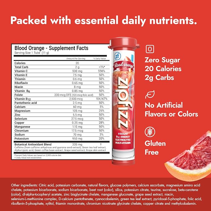 Zipfizz Daily Energy Drink Powder, Blood Orange, 20 Pack | 3-in-1 Sustained - Image 3