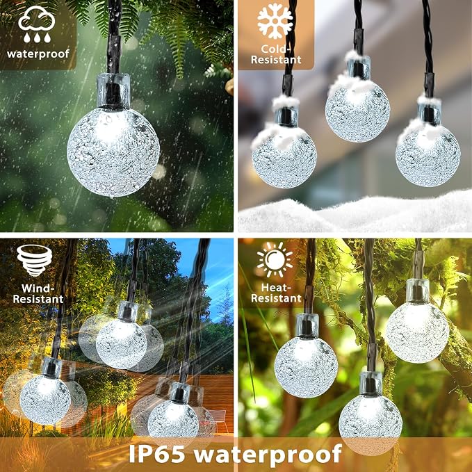 Outdoor Solar String Lights, 2x46FT 66LED 8Modes Crystal Solar Powered - Image 7