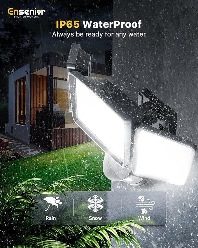 Ensenior Solar Security Lights, Wide Beam Flood Light 6500K Super Bright - Image 6
