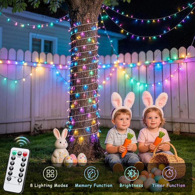 JMEXSUSS 33ft 100 LED Easter Lights Battery Operated, Outdoor Indoor Pastel - Image 4