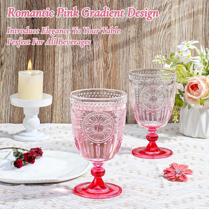 XUWAIDSGN 24Pcs Plastic Vintage Wine Glasses 13.5oz Reusable Embossed Goblet - Image 2