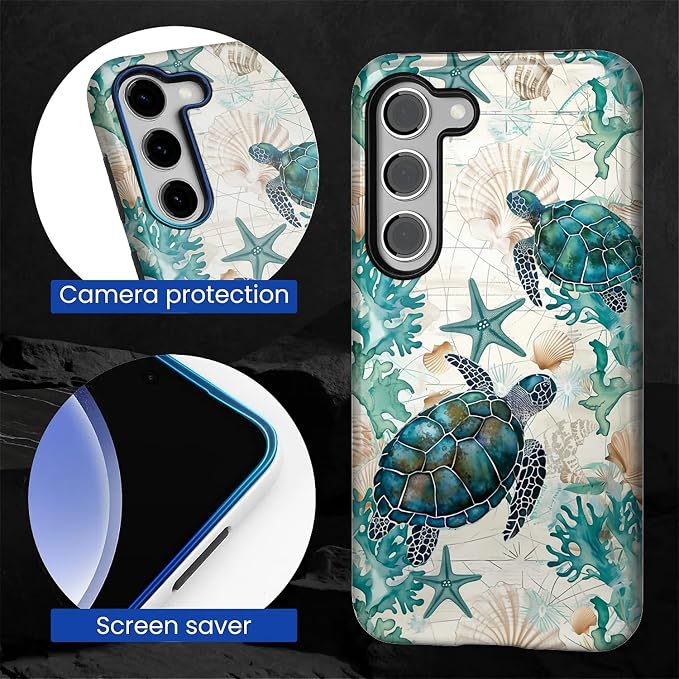 for Samsung Galaxy S23 Plus Case, HL2 Ocean Sea Turtle Nautical Map Hybrid 2 - Image 4