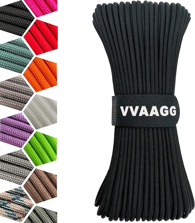 VVAAGG 1000 Black Paracord Rope 100FT Utility Nylon Heavy Duty 12 Strand by ParacordSpecialist