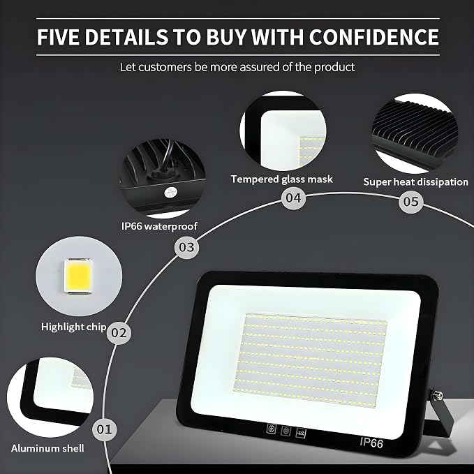 4Pack LED Flood Light Outdoor, 250W LED Work Light 26500lmwith 6FT US Plug - Image 5
