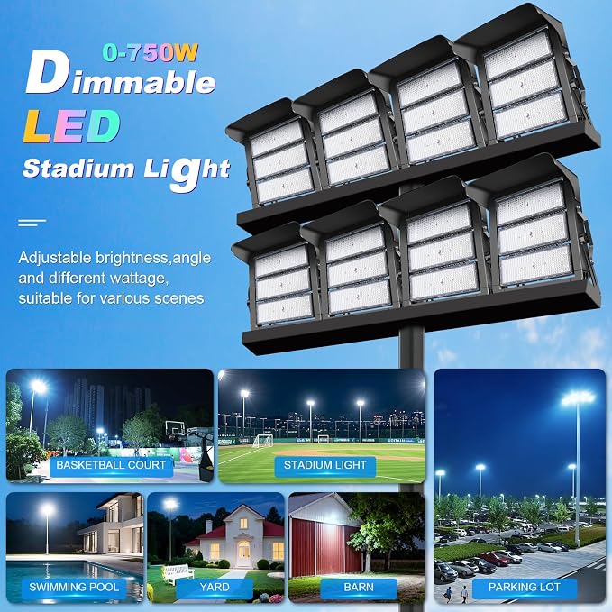 112500LM Led Stadium Light Dimmable 0-750w Super Bright Led Arena Flood Lights - Image 4